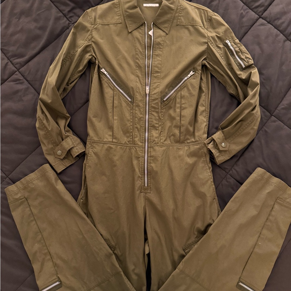 Helmut Lang Green Jumpsuit with Zipper Accents